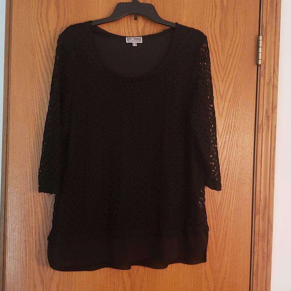 JM Collection Black 2 Layer Cutout Design Top Sz XL